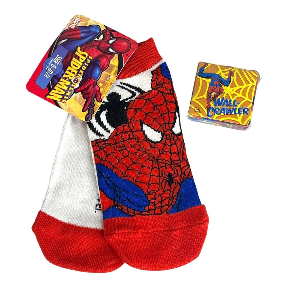 NEW Marvel Spiderman SOCKS & MAGIC TOWEL Boys 6-8.5 Sock + Expandable Washcloth